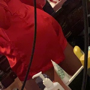 Hot orange mini short dress.